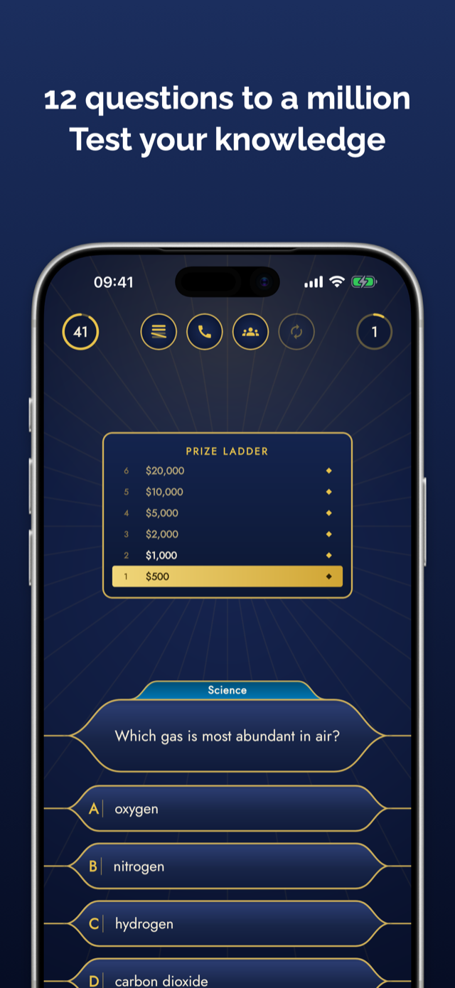 Millionaires app screen